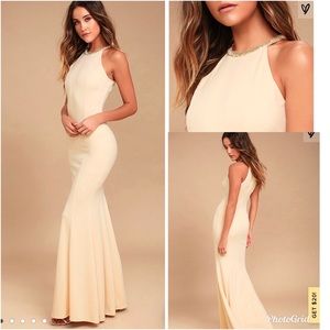 Lulu’s Maxi Dress light beige/pink Sexy Beaded